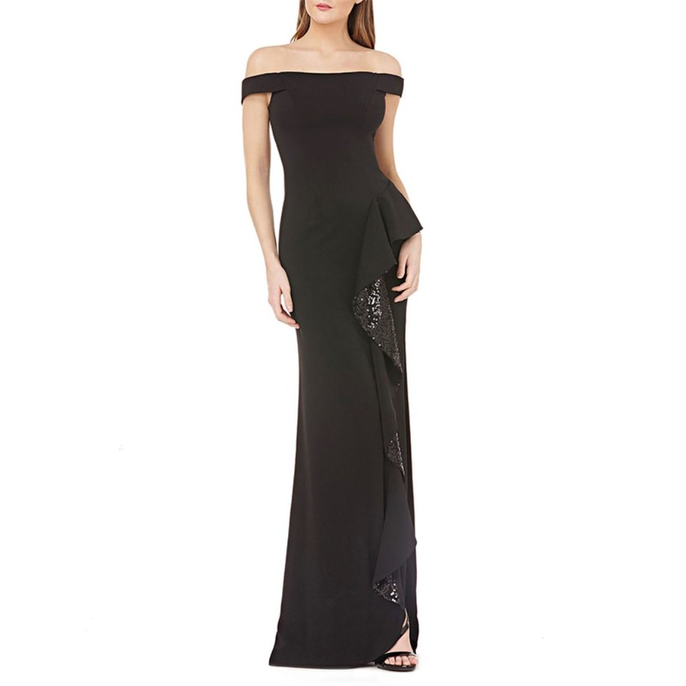 NEW Carmen Marc Valvo Off Shoulder Sequin Gown 8